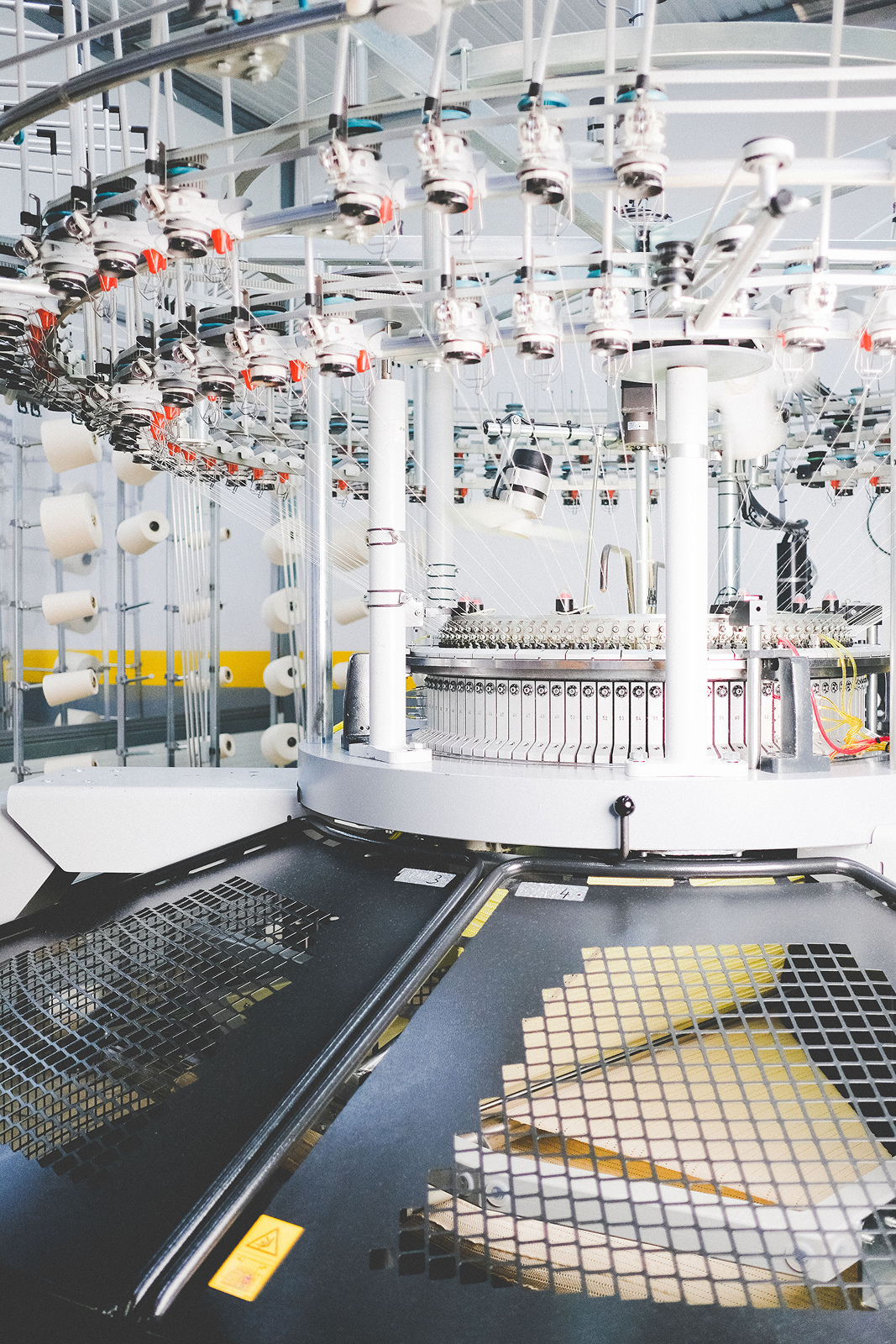 A high tech circular knitting machine used to make Alexander Clementine's unique seaweed material for menopause