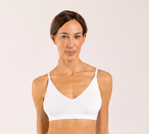 A white triangle bra made from seaweed for menopause