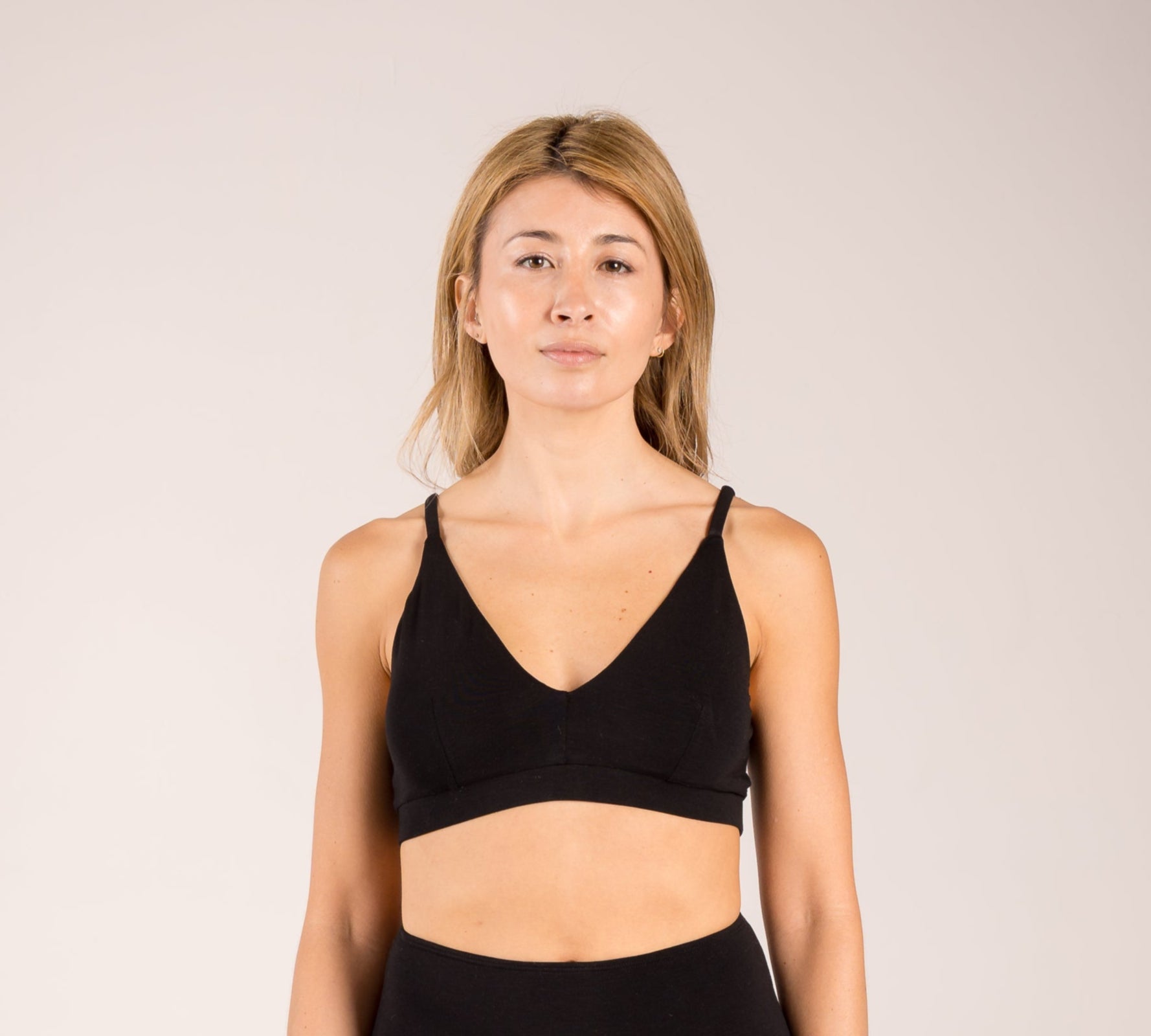 Black triangle bra made from seaweed for menopause 