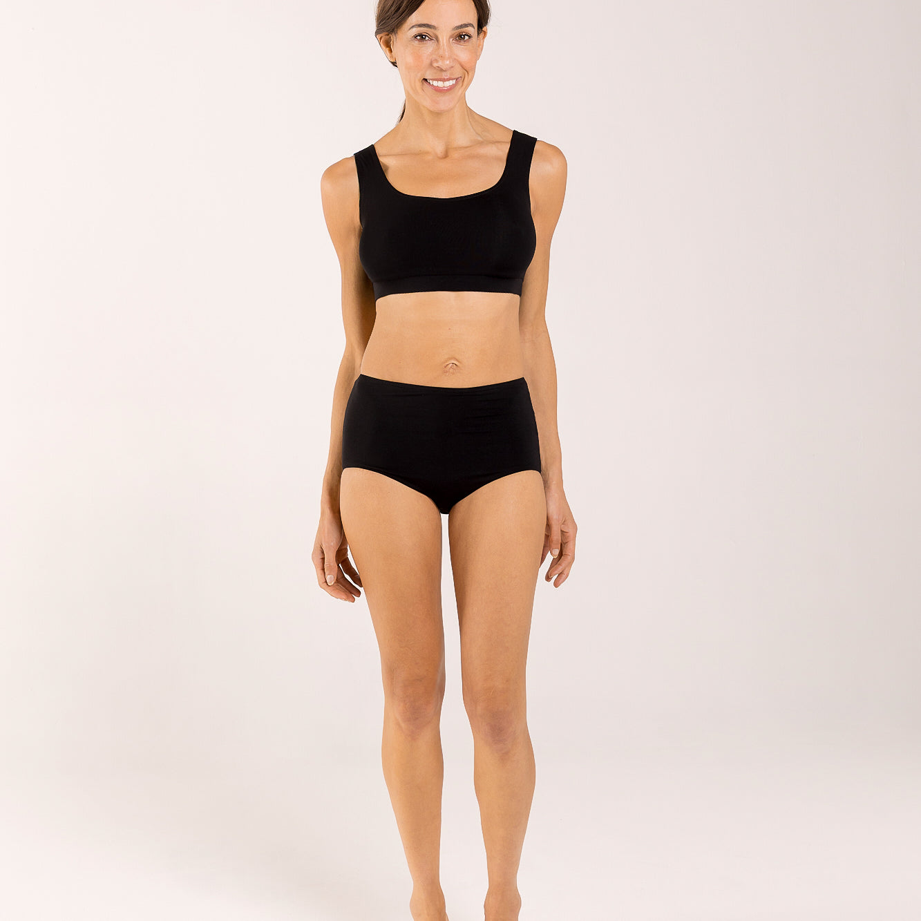 Black crop top and high-brief made from seaweed for menopause