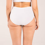 A high waisted white brief made from seaweed to alleviate the symptoms of menopause