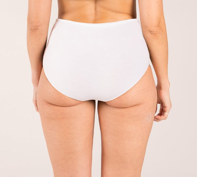 A high waisted white brief made from seaweed to alleviate the symptoms of menopause