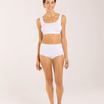 White crop top and high-waisted brief underwear set made from seaweed for menopause