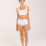 White crop top and high-waisted brief underwear set made from seaweed for menopause