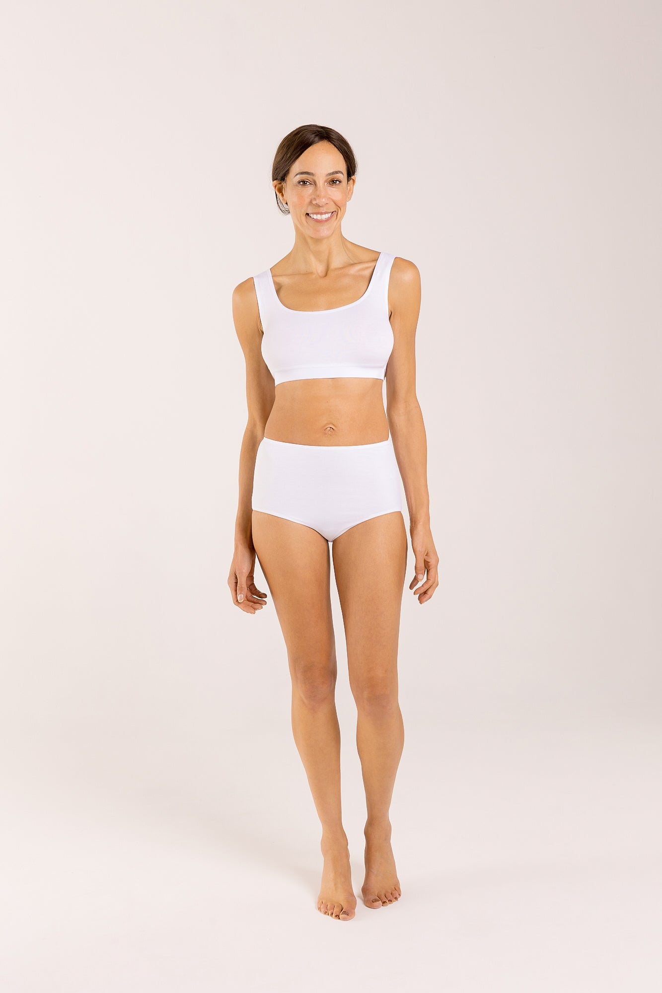 White crop top and high-waisted brief underwear set made from seaweed for menopause
